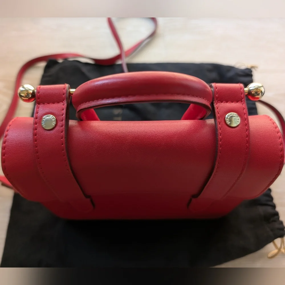 [Strathberry] Authentic Ruby Red Nano Tote Gold Hardware with Leather Strap - Picture 7 of 13